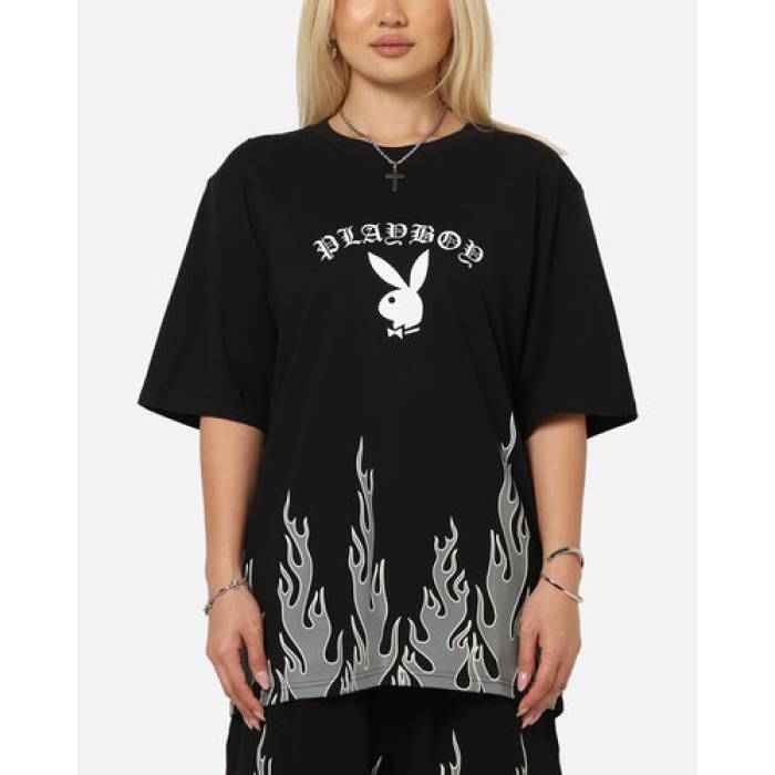 Playboy 【 Gothic Flames T-Shirt Womens Black 】 フレームス プルオーバー レディース 黒いこと 黒いこと