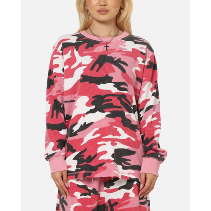 Xxiii 【 Printed Thermal Long Sleeve T-Shirt Womens Pink Camo 】 Sleeve 捩り プルオーバー レディース pink サクラ色 間鴨柄