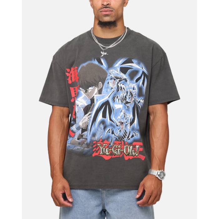 Goat Crew 【 X Yu-Gi-Oh! Kaiba Blue Eyes Heavy T-Shirt Mens Black Wash 】 青み 青色 プルオーバー メンズ 黒いこと 黒いこと