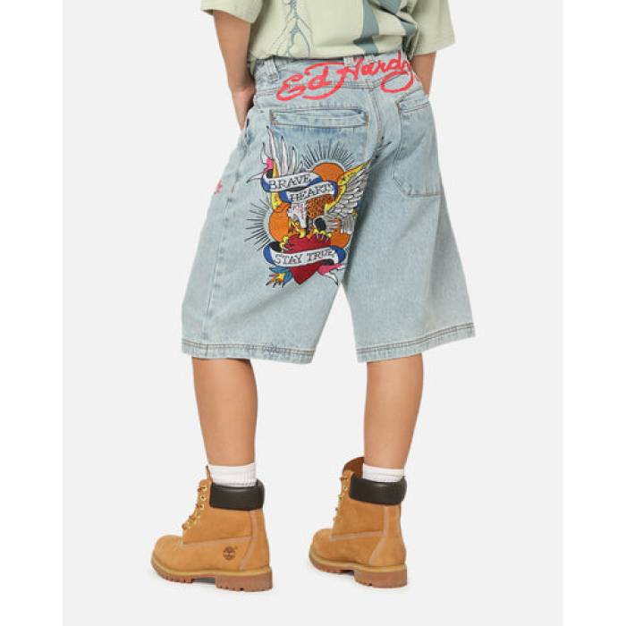 エドハーディー Ed Hardy 【 Brave Hearts Jorts M Womens Light Wash Deni 】 レディース｜スニケス
