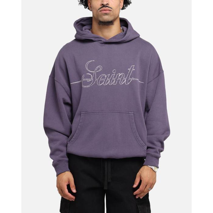Saint Morta 【 Cursive Boxy Hoodie Mens Purple 】 フーディー パーカー メンズ Purple 紫・パープル|スニケス