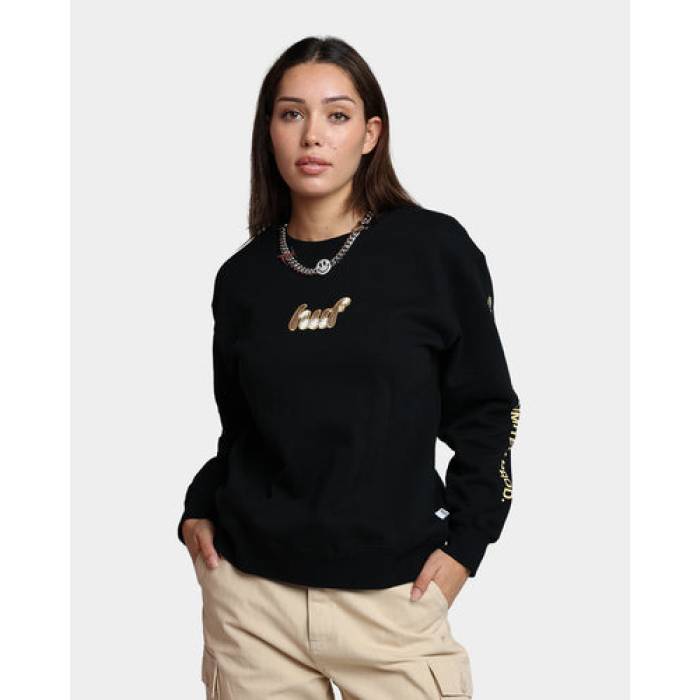 ハフ Huf 【 Italicized Crewneck Womens Black 】 レディース 黒いこと 黒いこと