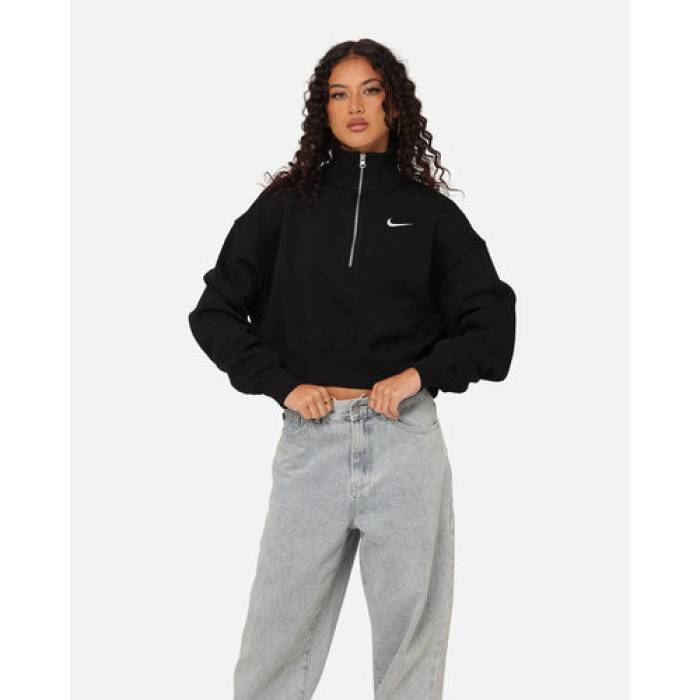 ナイキ Nike 【 Sportswear Style Phoenix Fleece Cropped Half Zip Sweatshirt Womens Black/Sail 】 フェニックス フリース ハーフ スウェット トレーナー レディース 黒色 ブラック