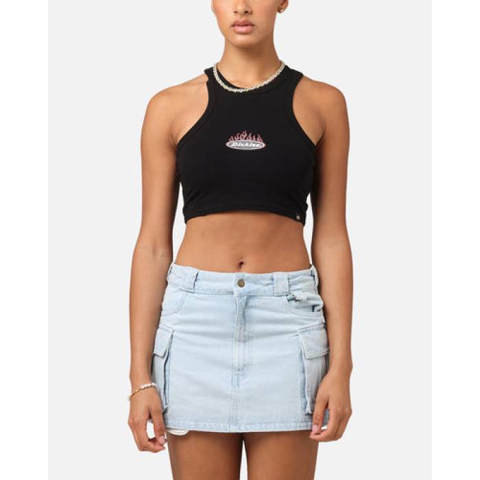 ディッキーズ Dickies 【 Fire Boy Crop Tank Womens Black 】 ファイア Crop クロップ タンクトップ レディース 黒色 ブラック