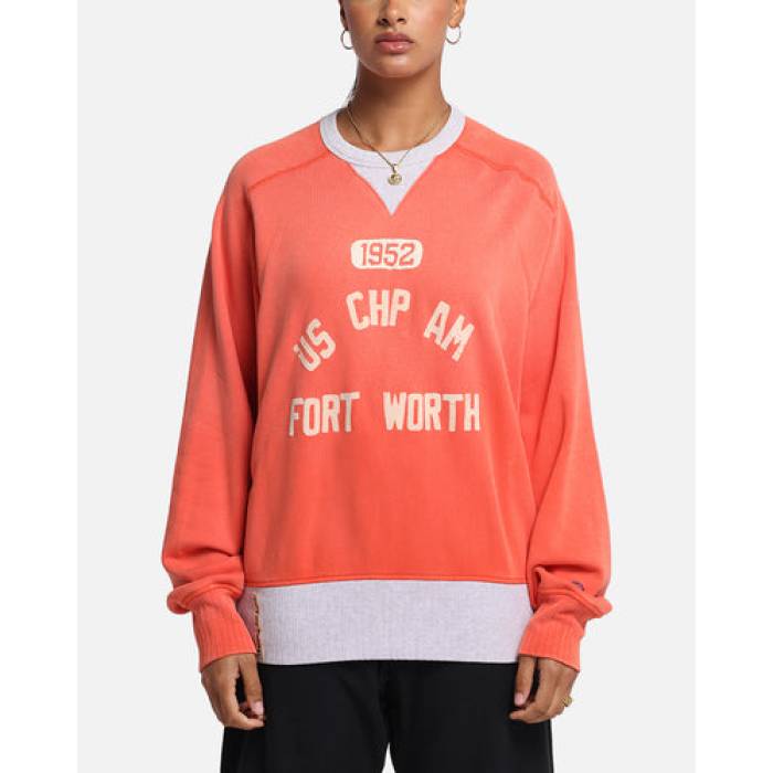 はやりっ児 Champion 【 50\u0027S Saddle Crew Sweatshirt T Womens Team Red Scarle 】 労働者の一団 汗水 調教師 レディース Team 野球クラブ Red 赤・赤いこと