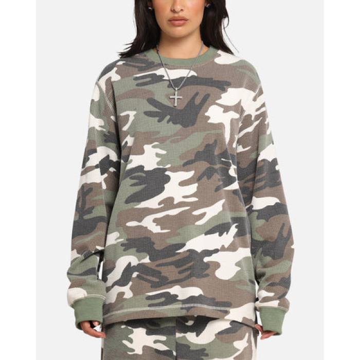 Xxiii 【 Printed Thermal Long Sleeve T-Shirt Womens Camo 】 Sleeve スリーブ Tシャツ レディース カモ柄