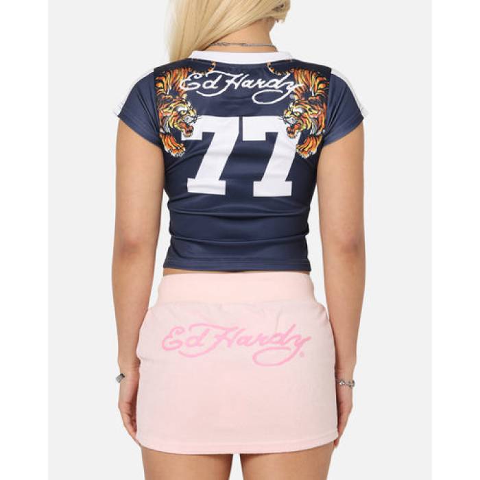 エドハーディー Ed Hardy 【 Football Baby T-Shirt Womens Navy/White 】 蹴球 プルオーバー レディース 紺色 米国海軍 白いこと 白いこと