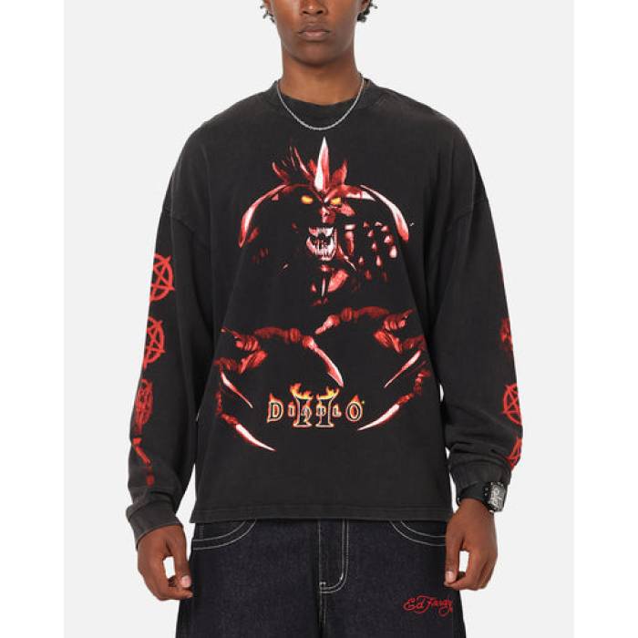 73Studio 【 X Diablo Halloween Evil Is Coming Back Long Sleeve T-Shirt Mens Vintage Black 】 ディアブロ Sleeve スリーブ Tシャツ メンズ vintage ビンテージ・ヴィンテージ 黒色 ブラック