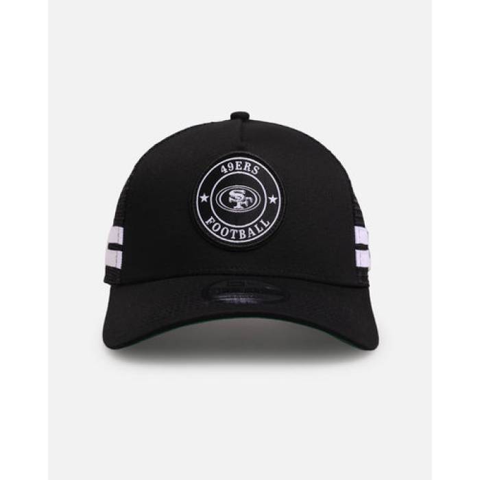 ニューエラ New Era 【 San Francisco 49Ers 'Stripe' 9Forty A-Frame Trucker Snapback Mens Black/White 】 フォーティーナイナーズ トラッカー Snapback スナップバック バッグ メンズ 黒色 ブラック 白色 ホワイト|スニケス