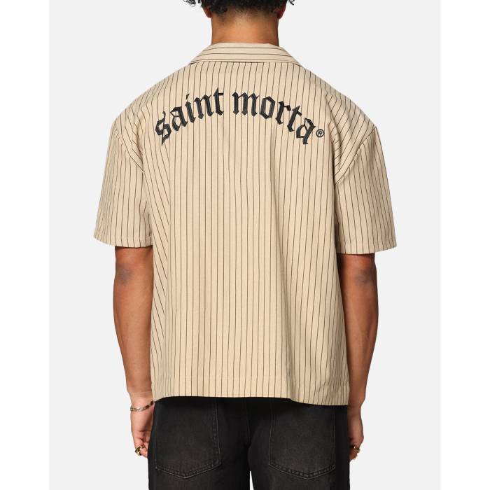 Saint Morta 【 Gothic Pinstripe Button Up Shirt Mens Tan 】 メンズ