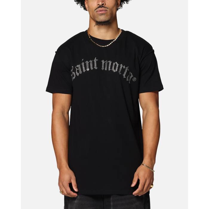 Saint Morta 【 Rhinestone T-Shirt Mens Black 】 プルオーバー メンズ 黒いこと 黒いこと