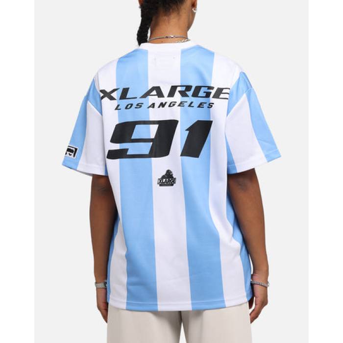 X-Large 【 Slanted Football T-Shirt Womens Blue/White 】 フットボール Tシャツ レディース 青色 ブルー 白色 ホワイト