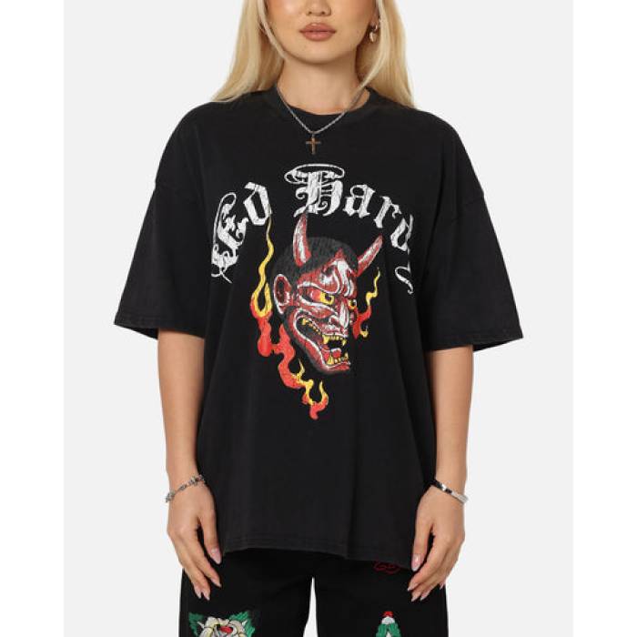 エドハーディー Ed Hardy 【 Mask Of Mischief T-Shirt Womens Black Acidwash 】 プルオーバー レディース 黒いこと 黒いこと