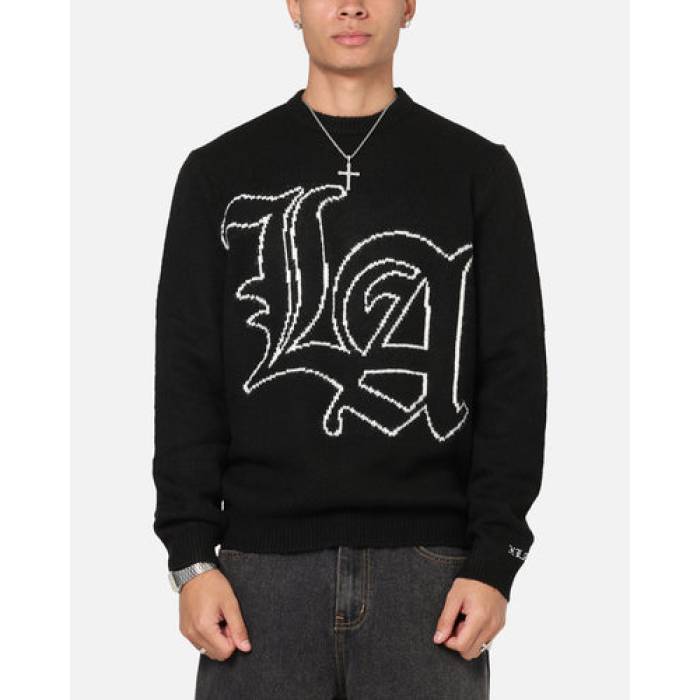X-Large 【 La Knit Sweater Mens Black 】 ロサンゼルス ニット トレーナー メンズ 黒色 ブラック