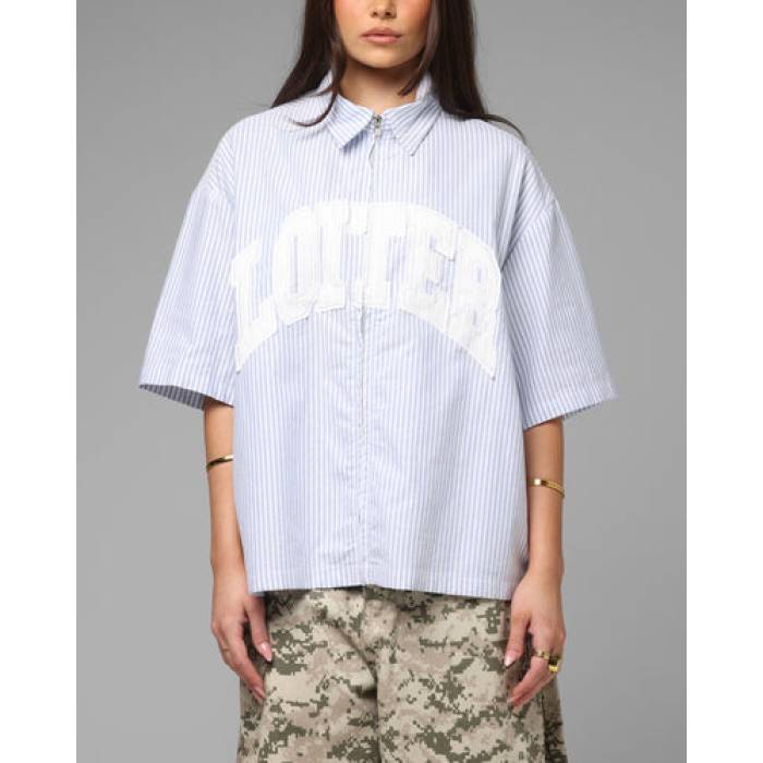 Loiter 【 Studio Zip Shirt Womens Blue Stripe 】 スタジオ レディース 青色 ブルー Stripe ストライプ