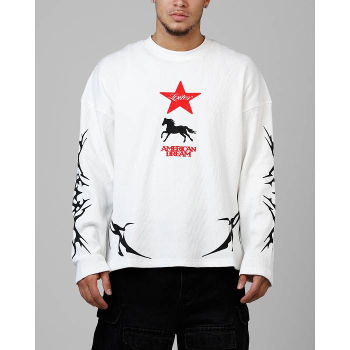 Loiter 【 American Dream Waffle Knit Long Sleeve T-Shirt Mens White 】 ドリーム ワッフル ニット Sleeve スリーブ Tシャツ メンズ 白色 ホワイト 13,213円