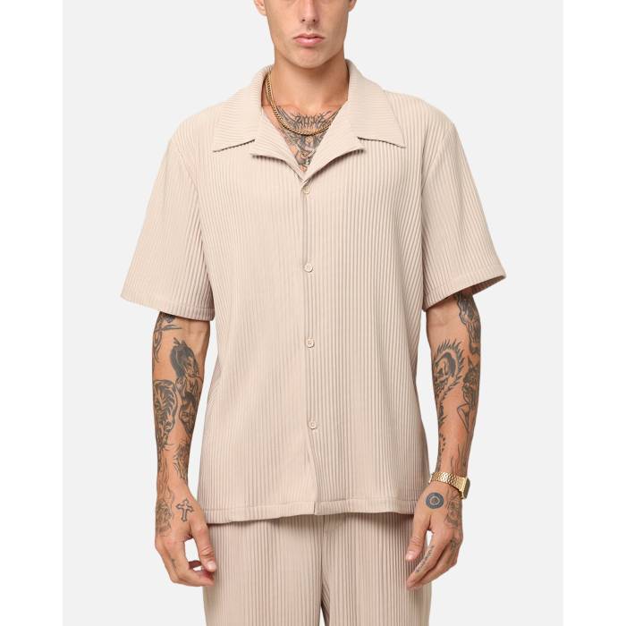 Xxiii 【 Pleated Button Up Shirt Mens Tan 】 メンズ