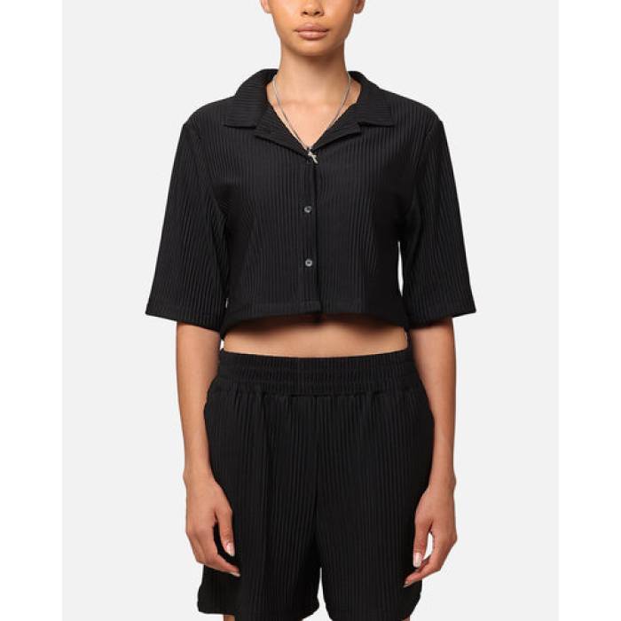 Xxiii 【 Cropped Pleated Button Up Shirt Womens Black 】 レディース 黒いこと 黒いこと その他-トップス-レディースファッション