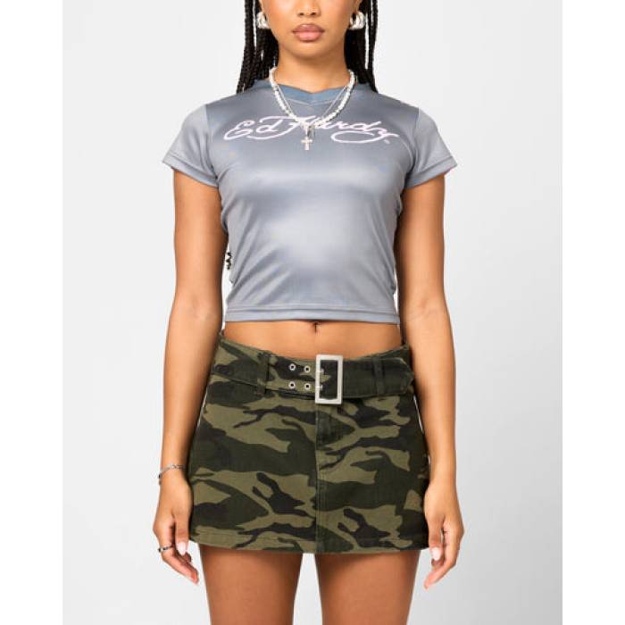 エドハーディー Ed Hardy 【 Football Baby T-Shirt Womens Grey/Pink 】 フットボール Tシャツ レディース 灰色 グレー pink ピンク