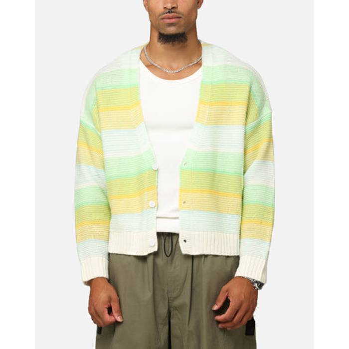 Xxiii 【 Striped Cardigan Ow Mens Green/Blue/Yell 】 ジレー メンズ green 緑・緑であること 青味 青色 トップス-メンズファッション-カーディガン