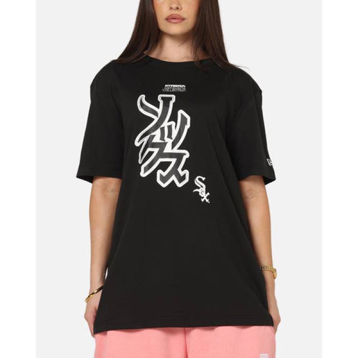 ニュー内鰓 New Era 【 Chicago White Sox \u0027Hyperfly Katakana X Mlb\u0027 T-Shirt Womens Black 】 風の強い町 白いこと 白いこと プルオーバー レディース 黒いこと 黒いこと