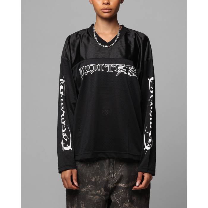 Loiter 【 Long Sleeve Training Jersey Womens Black 】 Sleeve 捩り 形づくる プルオーバー レディース 黒いこと 黒いこと