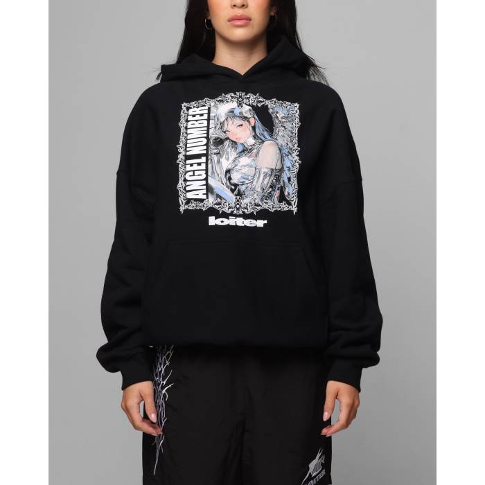 Loiter 【 Angel Number Hoodie Womens Black 】 フーディー パーカー レディース 黒いこと 黒いこと