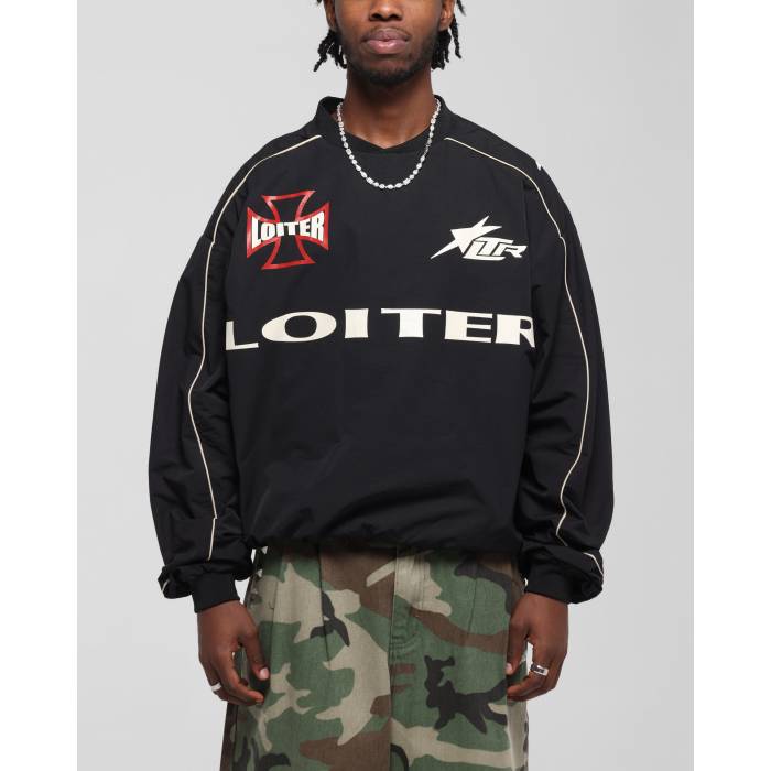 Loiter 【 Racer Nylon Jersey Crewneck Mens Black 】 ナイロン ジャージ メンズ 黒色 ブラック