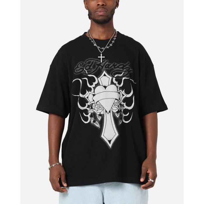 エドハーディー Ed Hardy 【 Cross My Heart T-Shirt Mens Black 】 Tシャツ メンズ 黒色 ブラック｜スニケス