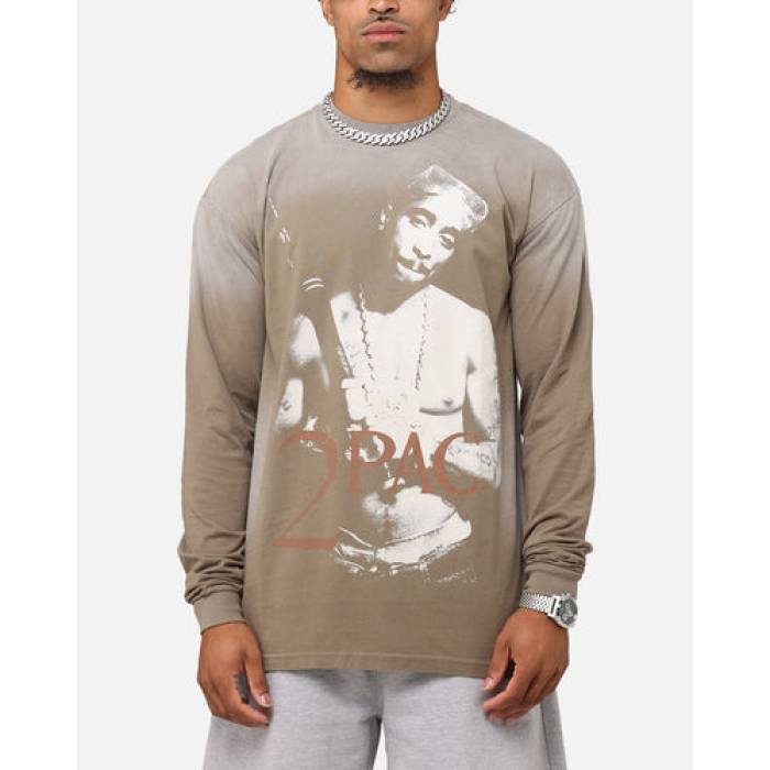 Tupac 【 2Pac Hem Vintage Long Sleeve T-Shirt Brown Mens Washed Black 】 vintage ビンテージ・ヴィンテージ Sleeve 捩り プルオーバー 赤銅色 赤銅色 メンズ 黒いこと 黒いこと