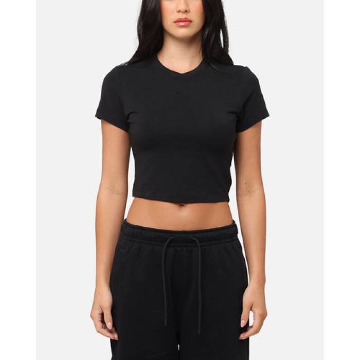ナイキ Nike 【 Sportswear Chill Knit Crop T-Shirt Womens Black/Black 】 編み物 Crop クロップ ティーシャツ レディース 黒いこと 黒いこと