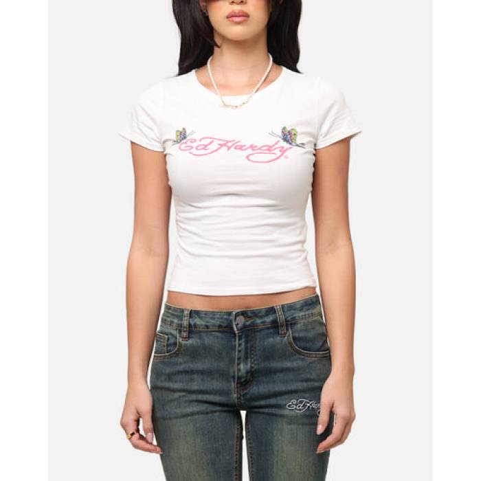エドハーディー Ed Hardy 【 Butterfly Baby T-Shirt Womens White 】 Tシャツ レディース 白色 ホワイト