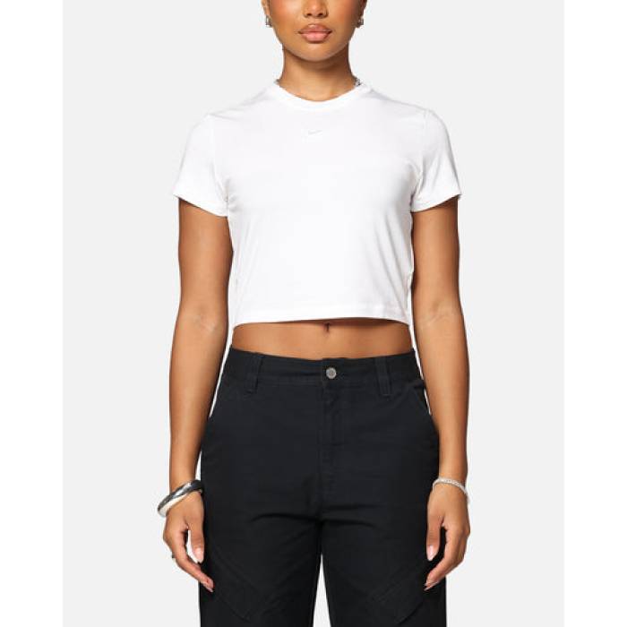 ナイキ Nike 【 Sportswear Chill Knit Crop T-Shirt Womens White/White 】 編み物 Crop クロップ ティーシャツ レディース 白いこと 白いこと