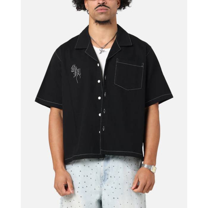 Saint Morta 【 Fray Contrast Button Up Shirt Mens Contrast Black 】 メンズ 黒色 ブラック