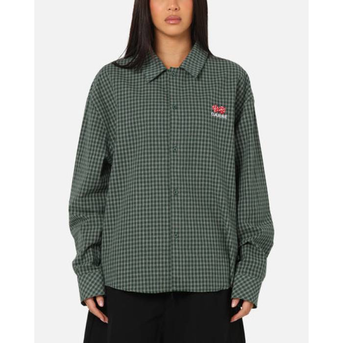 Carre 【 Motion Long Sleeve Button Up Shirt Womens Green Check 】 Sleeve スリーブ レディース green 緑・グリーン