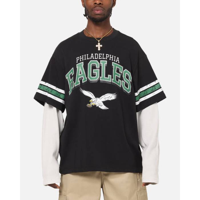 ミッチェル&ネス Mitchell & Ness 【 Philadelphia Eagles Waffle Mock Layer Long Sleeve T-Shirt Mens Black 】 フィラデルフィア イーグルス ワッフル Sleeve スリーブ Tシャツ メンズ 黒色 ブラック 23,400円
