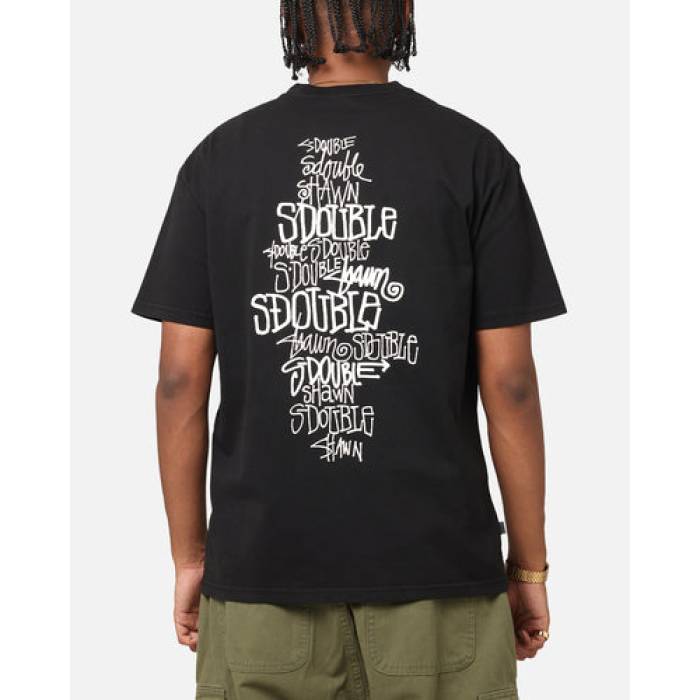 S Double 【 Script Stack T-Shirt Mens Washed Black 】 脚本 プルオーバー メンズ 黒いこと 黒いこと