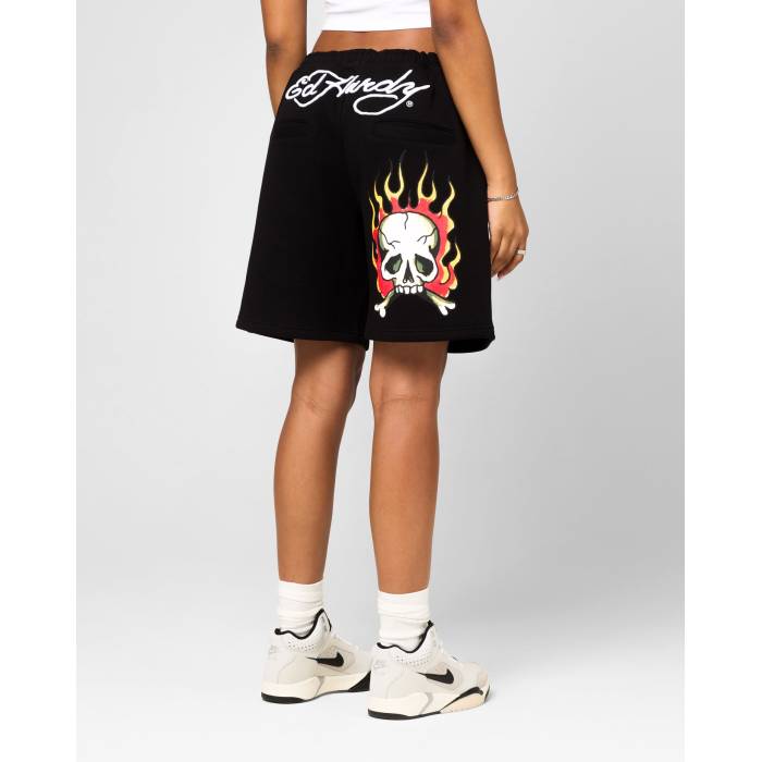 エドハーディー Ed Hardy 【 Skull Fleece Shorts Womens Black 】 フリース さる股引き レディース 黒いこと 黒いこと