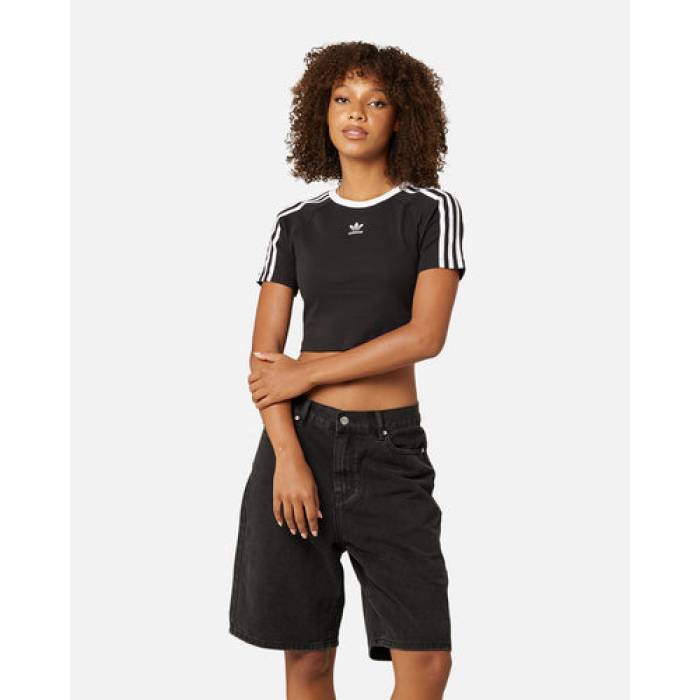 アディダス Adidas 【 3-Stripes Baby T-Shirt Womens Black 】 ティーシャツ レディース 黒いこと 黒いこと
