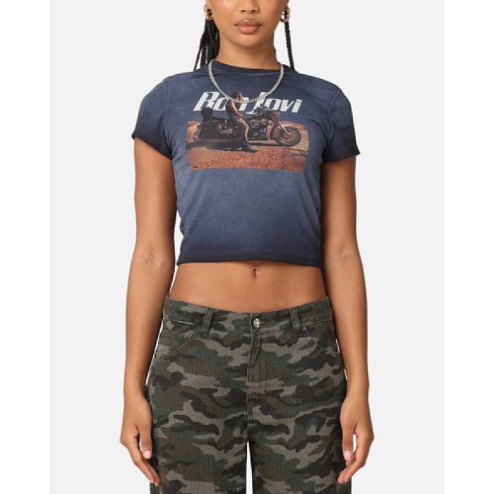 Bon Jovi 【 Dead Or Alive Sunfade Baby T-Shirt Womens Black Wash 】 Tシャツ レディース 黒色 ブラック|スニケス