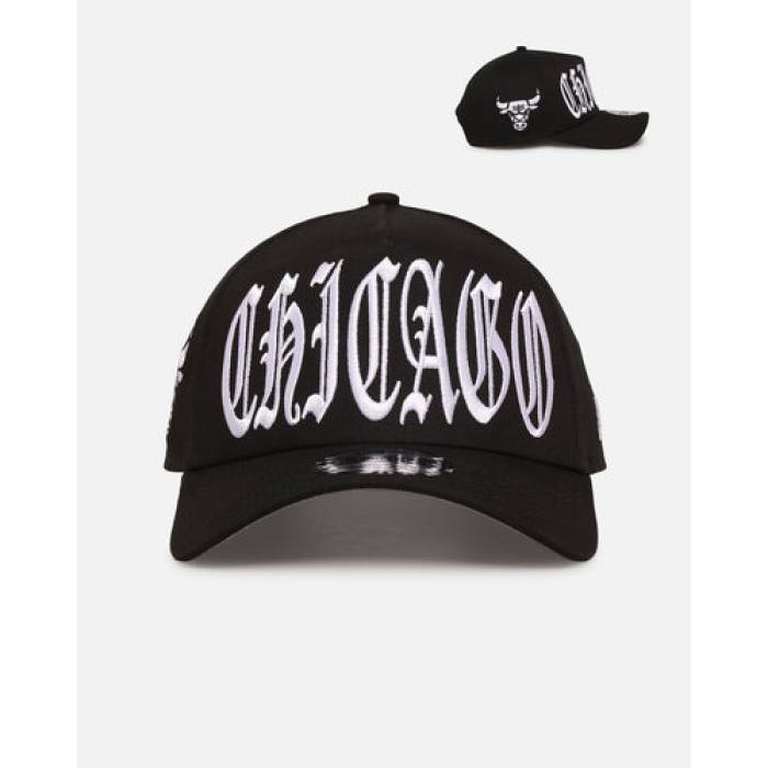 ニューエラ New Era 【 Chicago Bulls 'Oversized Gothic Script Crown' 9Forty A-Frame Snapback Mens Black/White 】 シカゴ ブルズ スクリプト Snapback スナップバック バッグ メンズ 黒色 ブラック 白色 ホワイト|スニケス