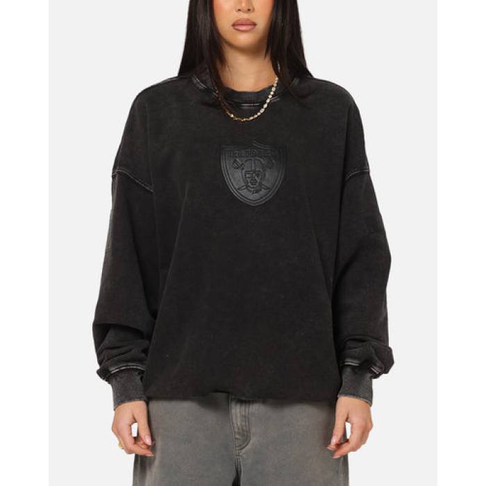 労働者階級標準尺度 Pro Standard 【 Las Vegas Raiders \u0027Wash Vanguard\u0027 Fleece Crewneck Womens Washed Black 】 ベガス レイダース フリース レディース 黒いこと 黒いこと