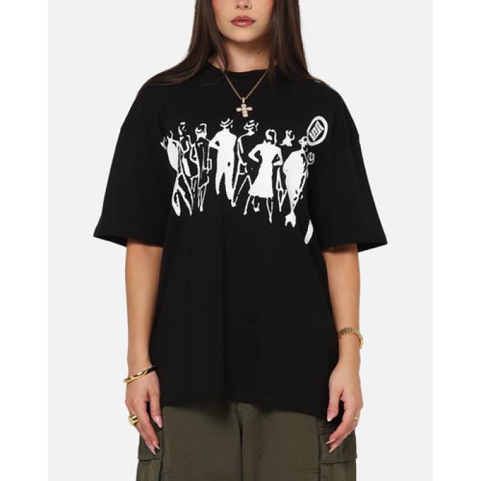 S Double 【 People Stripe T-Shirt Womens Black 】 Stripe ストライプ Tシャツ レディース 黒色 ブラック