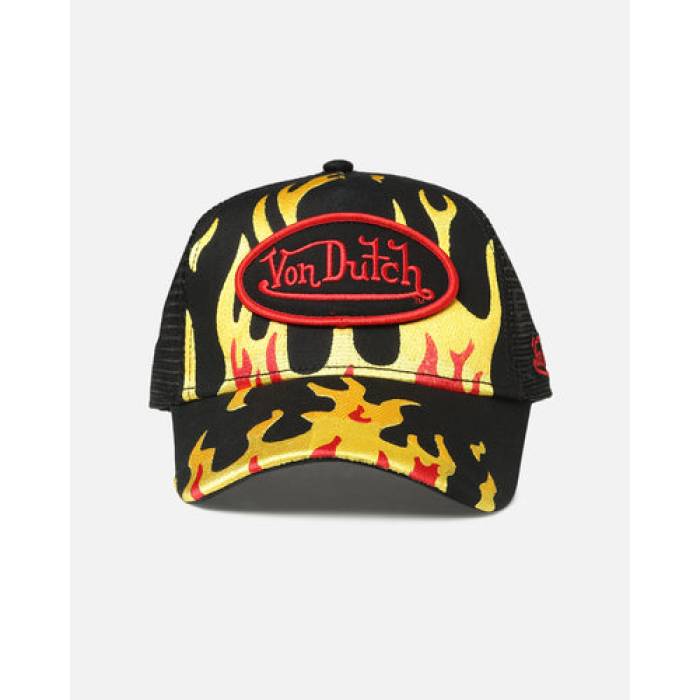 フォンダッチ Von Dutch 【 Fire Patch Trucker Snapback Mens Black/Yellow 】 ファイア トラッカー Snapback スナップバック バッグ メンズ 黒色 ブラック yellow 黄色・イエロー｜スニケス 26,928円