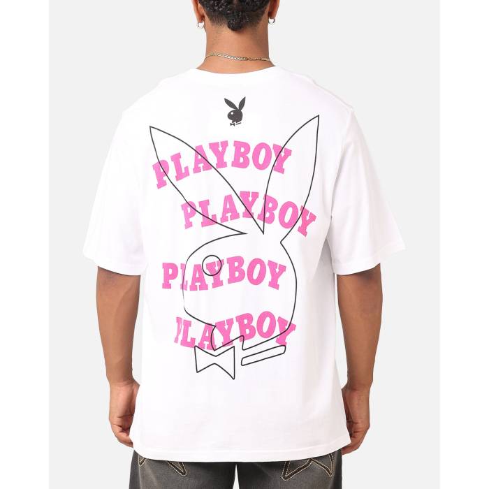 Playboy 【 Wavy Stacked T-Shirt Mens White 】 プルオーバー メンズ 白いこと 白いこと