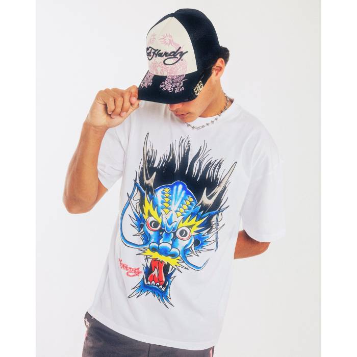 エドハーディー Ed Hardy 【 Blue Dragon T-Shirt Mens White 】 青色 ブルー ドラゴン Tシャツ メンズ 白色 ホワイト