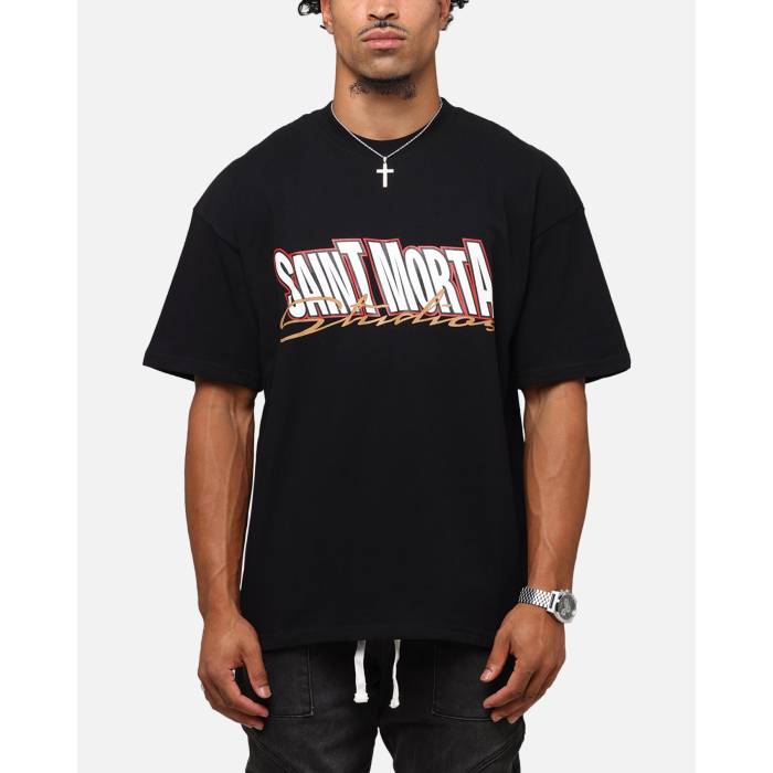 Saint Morta 【 Studios Drop Shoulder T-Shirt Mens Black 】 プルオーバー メンズ 黒いこと 黒いこと