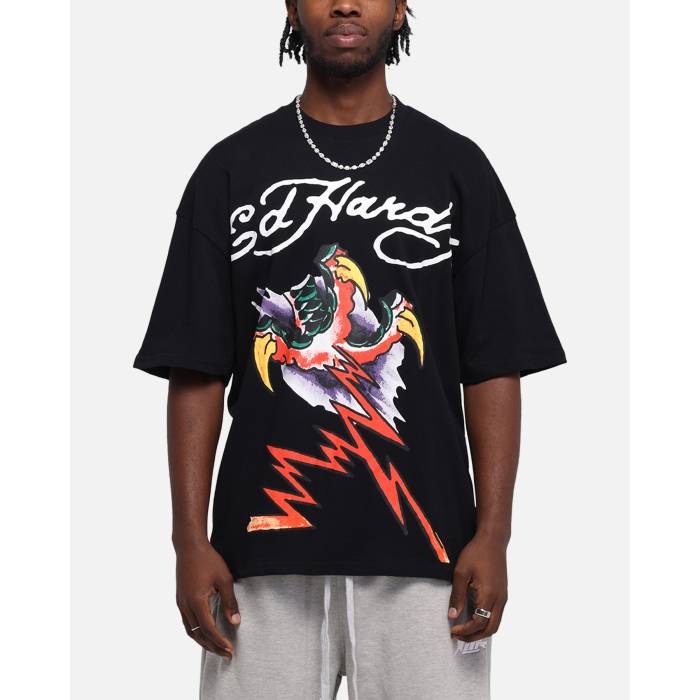 エドハーディー Ed Hardy 【 Lightning T-Shirt Mens Black 】 雷火 プルオーバー メンズ 黒いこと 黒いこと