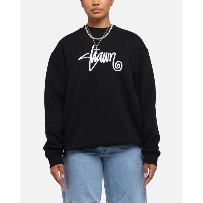 S Double 【 Shawn Script Crewneck Womens Black 】 脚本 レディース 黒いこと 黒いこと