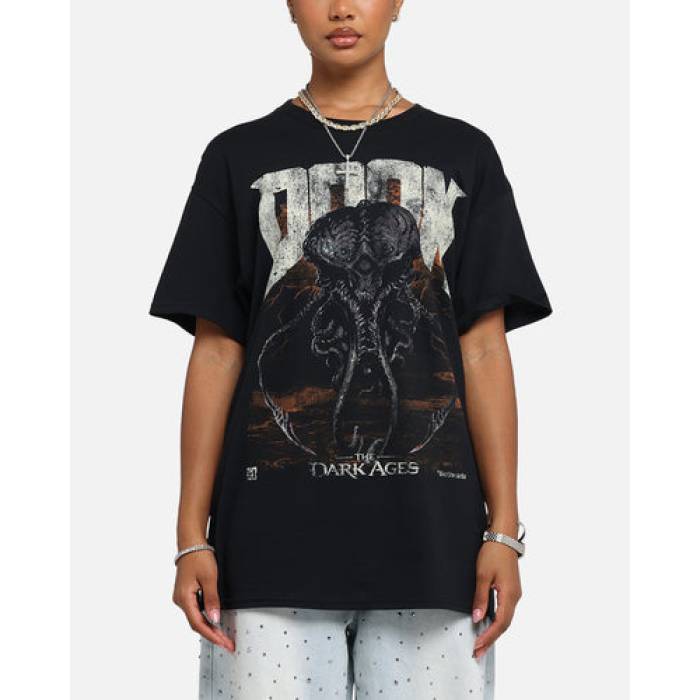 73Studio 【 X Doom Cacodemon Metal T-Shirt Womens Black 】 金属元素 ティーシャツ レディース 黒いこと 黒いこと Tシャツ・カットソー-レディースファッション